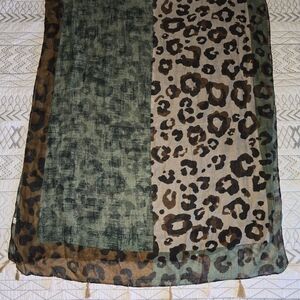 Leopard Print Scarf with Tassels 72 X 30
